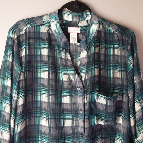 🌞 Band of Gypsies Plaid Blouse, Roll Sleeve, M - Picture 2 of 13